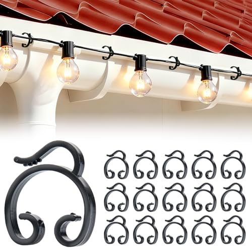 FFZZKJ Dachrinnenhaken für Lichterkette Befestigung Außen 50 Stücke Mehrfunktional Dachrinnenhalter Wasserdicht und Frostsicher für Weihnachten Eisregen Lichterkette G40 Schwarz