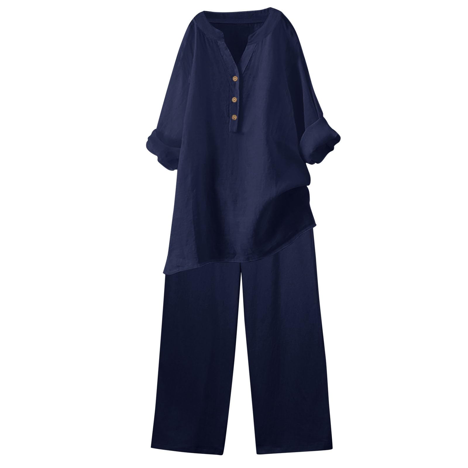 Générique Set di 2 pezzi da donna in cotone con top e pantaloni, con felpa e pantaloni abbinati, morbido, tuta sportiva a maniche lunghe, set da jogging e relax, A157