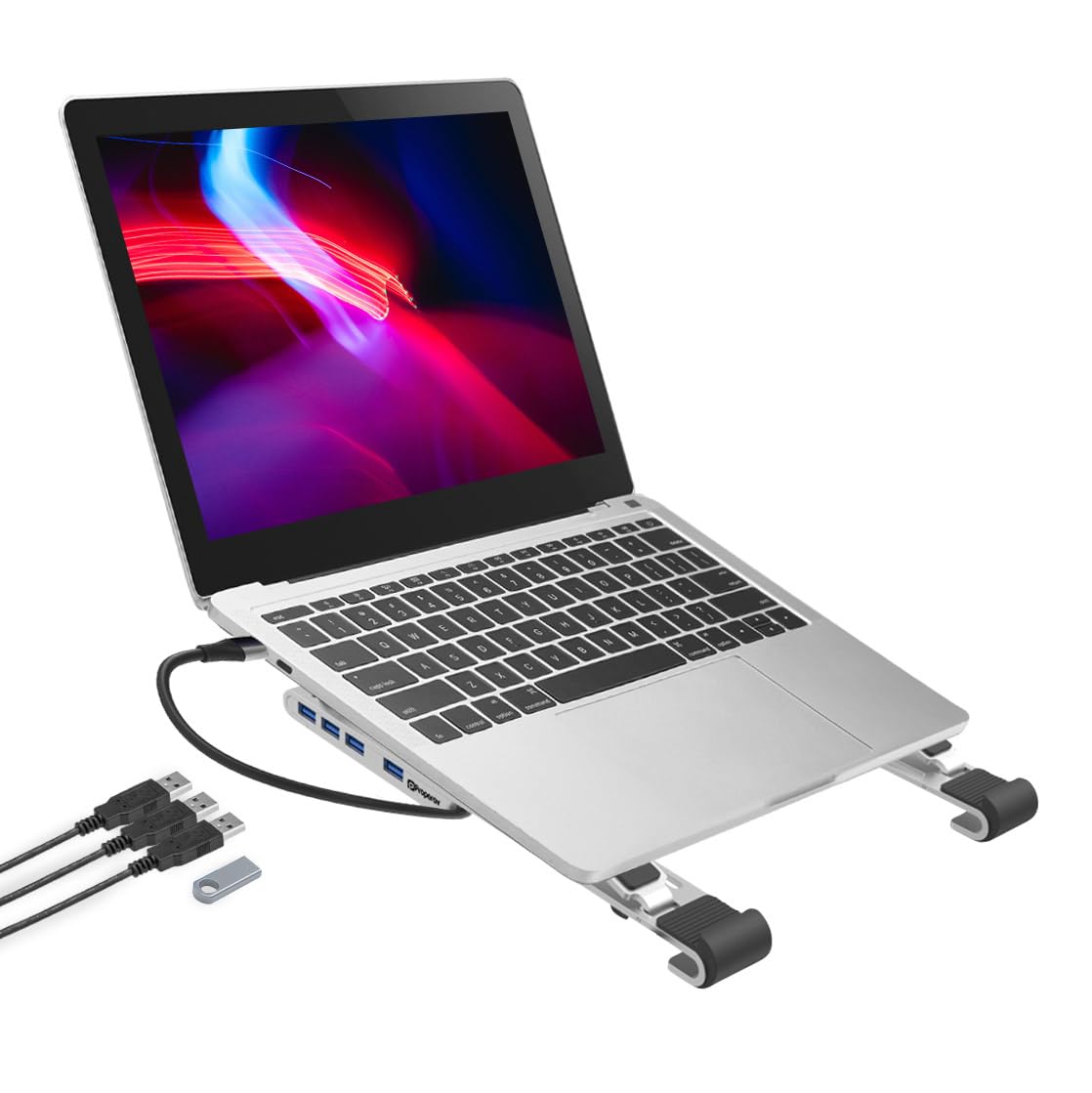 Properav Portable Aluminium Laptop Stand with Integrated 100W PD USB-C Charging Hub inc 4 x USA-A Ports for Dell, Toshiba, HP, Samsung, MacBook, Lenovo — image 1