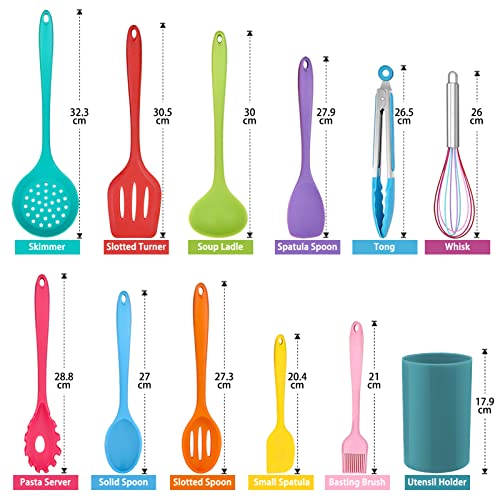 Kitchen Utensil Set, Homikit 12 Piece Cooking Utensils, Silicone Kitchen Utensils Set with Holder, Heat Resistant Kitchen Tools Include Spoons Turner Spatula Tong for Non-Stick Cookware, Multicolor - Image 3