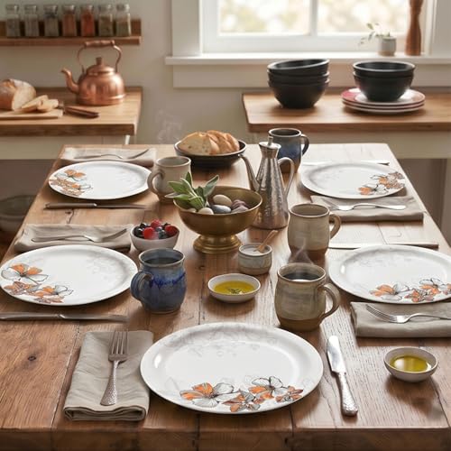 Image of Melamine Quarter Plates | Round Half Plate | Microwave Safe | Break Resistant | Plates for Snacks, Lunch, Dinner | Plates for home, Office, Restaurant | Set of 6 | 7 Inch's (Orange flower)