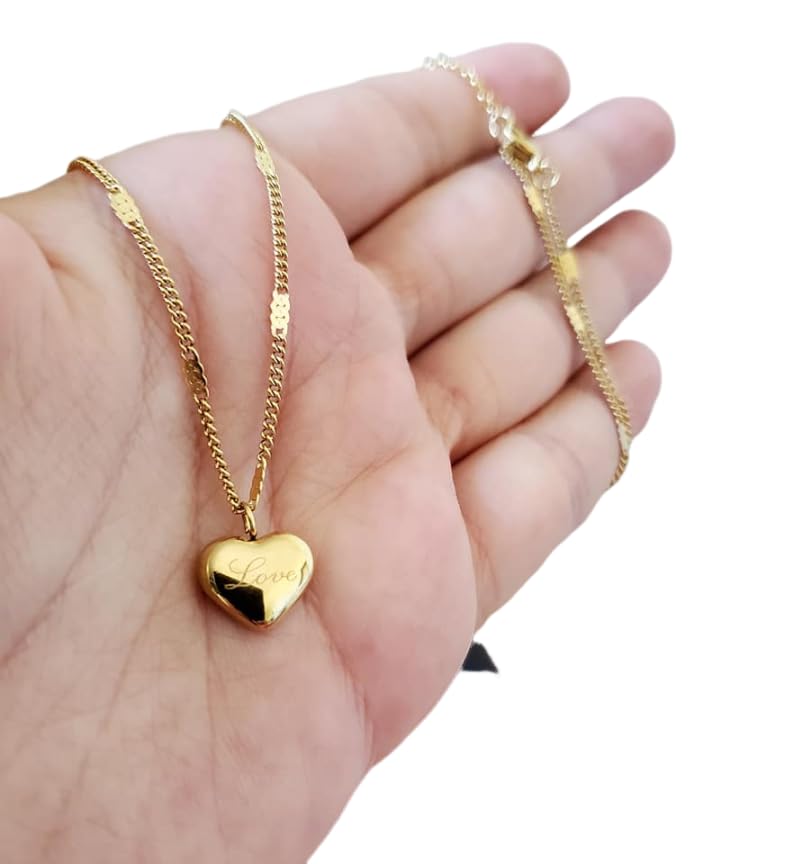 Collier cœur Love or acier inoxydable ras de cou pour femme fait main cadeau anniversaire, noel, fête des mères