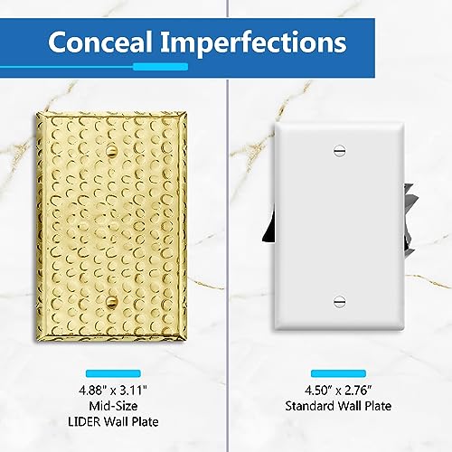 Image of LIDER Blank Metal Wall Plate, Stainless Steel Blank Outlet Cover, Corrosion Resistant, Mid-Size 1-Gang 4.88 inch x 3.11 inch, 201 Stainless Steel, LMWP-01M-HB, Hammered Brass