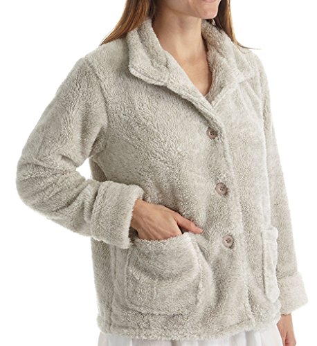 LA CERA Women's Fleece Bed Jacket - 100% Polyester, Collared Button Front, Long Sleeves, Front Pockets, Solid Pattern2