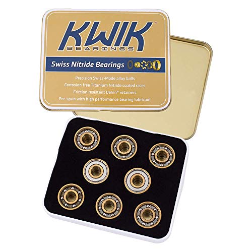 Riedell KwiK Bearings - Swiss Nitride Bearings - Set of 16 Swiss Chromium Steel Roller Skate Bearings - 8mm