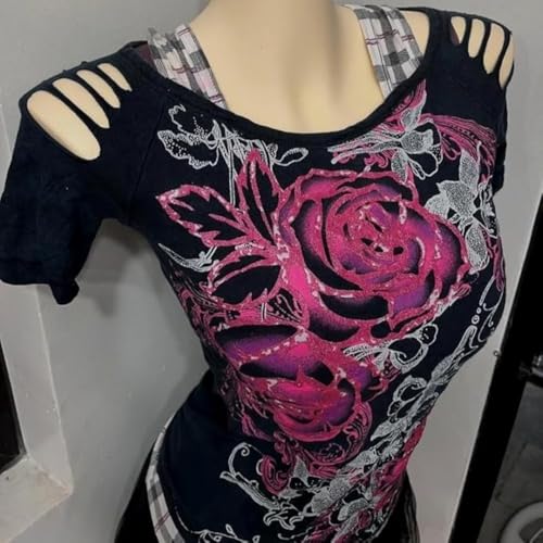 Image of Kawaii Cutecore Harajuku Y2k 2000s Tops Summer Preppy Aesthetic Alt Goth Emo Short Sleeve Graphic Tees