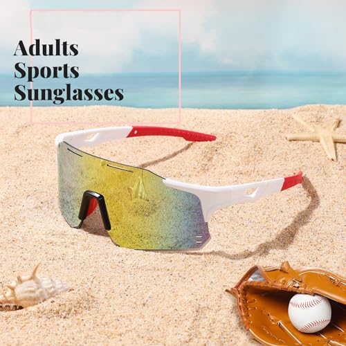 Image of Karsaer Unisex UV Protected Cycling Glasses Sports Sunglasses for ,Youth Baseball Softball Running Sunglasses E1315, White, L