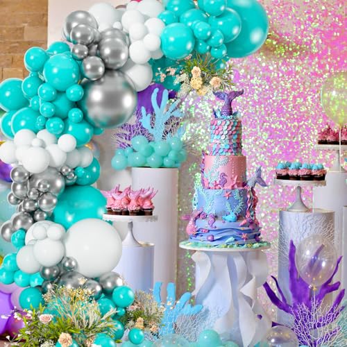 Image of Teal Balloons, 114pcs Turquoise Latex Balloon Garland Arch Kit, 18 12 10 5 Inch Different Sizes Pack for Birthday Engagements Bridal Shower Gender Reveal Wedding Party Decorations