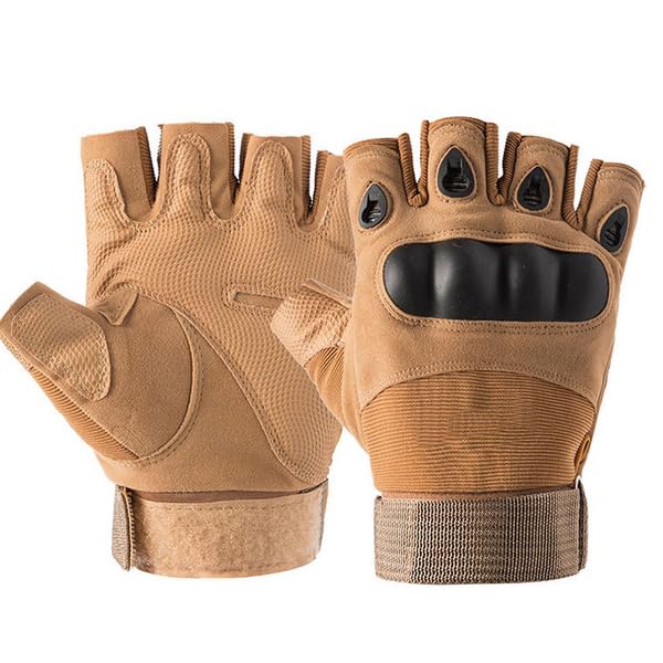 HHADEK Riding Gloves for Bike Motorcycle, Full & Half Finger Bike Gloves with Hard Case, Protective Anti-Slip Motorbike Gloves for Cycling Motorcycle Hiking Climbing Lumbering (L Half Finger, Khaki)-picture-37