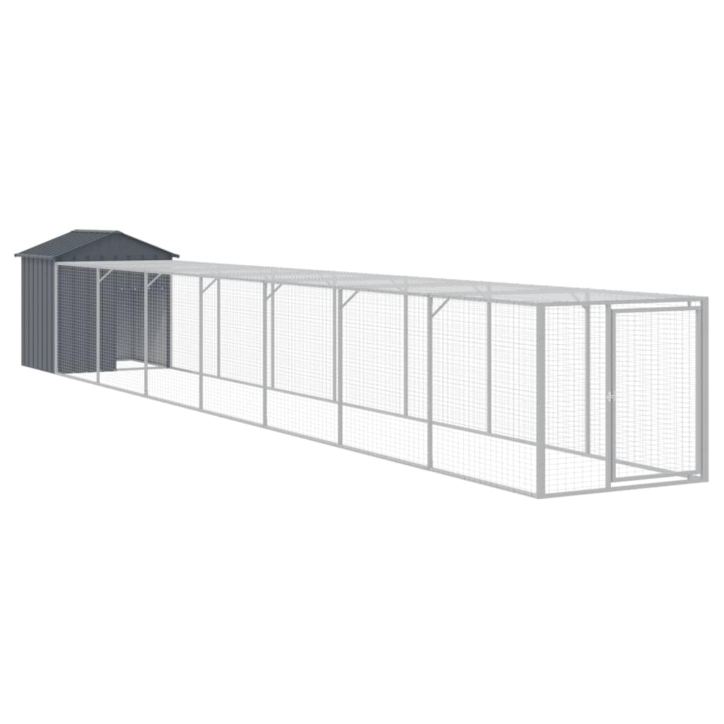 vidaXL Jaula Gallinas con Corral, Caseta de Pollos con Tejado, Recinto de Animales, Gallinero para Jardín Patio, Acero Galvanizado Gris