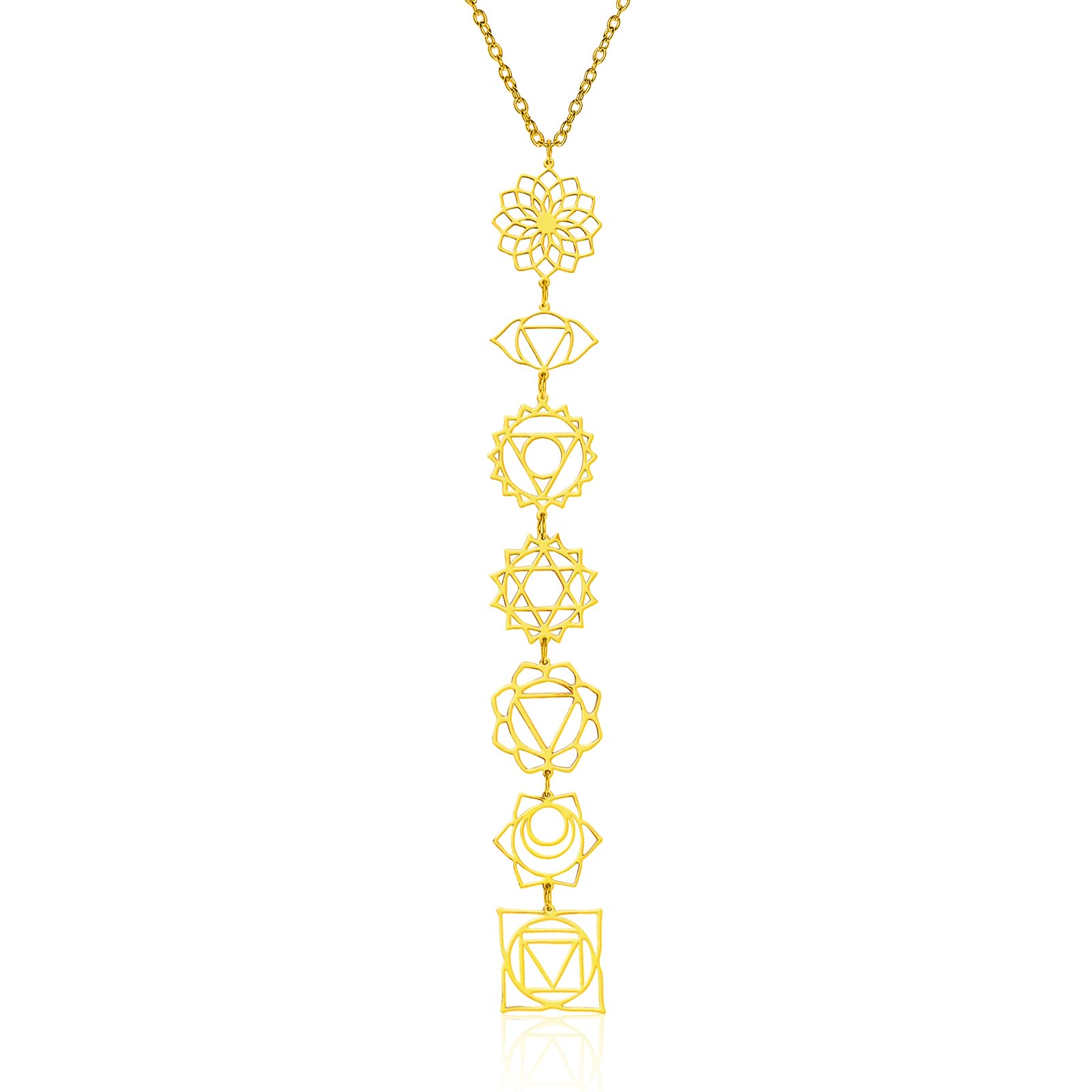 TMKEFFC 18K Gold Chakra Necklace – 7 Chakras Y-Shaped Pendant for Women – Healing Jewelry for Meditation, Yoga, Spiritual Balance & Gift, Gold