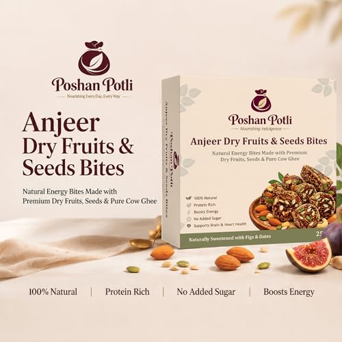 Image of POSHAN POTLI Anjeer and Date Bites 250 gm | Fig Nuts Bites Packed with Nuts and Seeds | Rich in Protein and Energy Naturally Sweet in Fresh | Diabetic-friendly and Healthy Snack