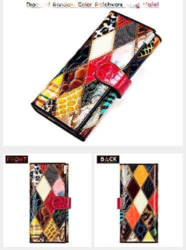 Women Multicolor Wallets Genuine Leather Card Holder Large Purses Phone Clutch (Multicoloured Diamond-L)2