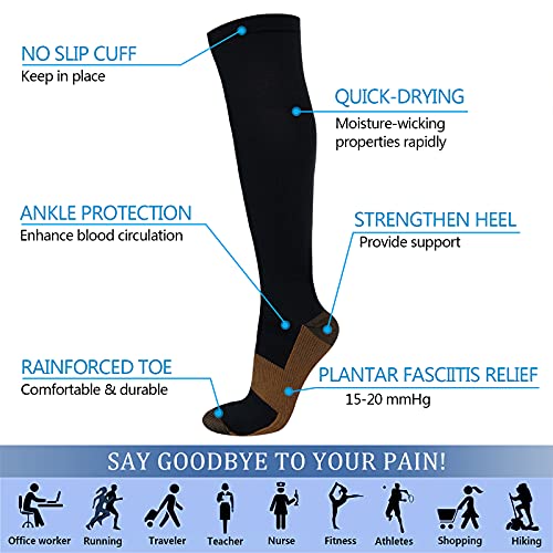 8 Pairs Copper Compression Socks for Women & Men Circulation2