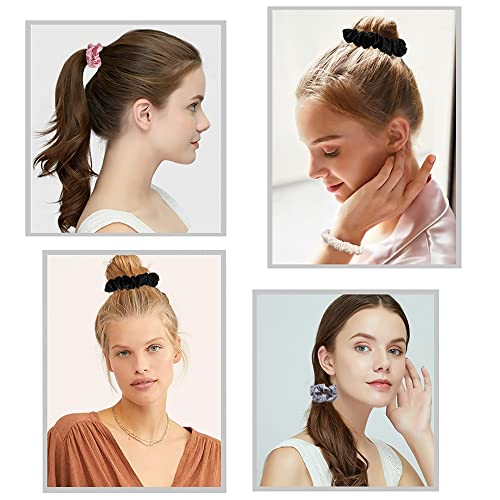 Image of Satin Silk Hair Ties Small Mini Scrunchy for Women Cute Soft No Slip Ponytail Holders 12 Pcs Mini Bulk Scrunchies Elastic Hair Bands for Thick Curly Hair Pony Tails Hair Ties