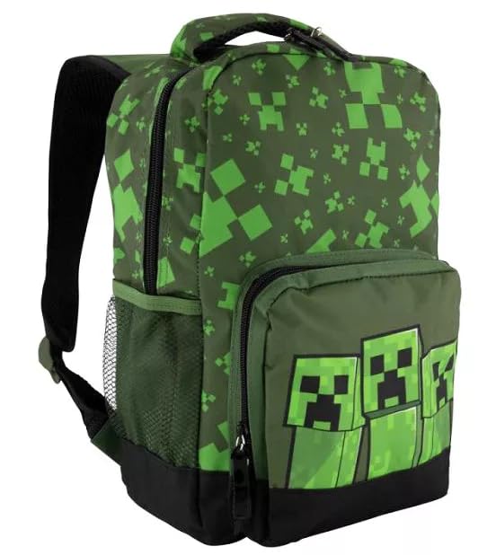 MINECRAFT Mochila escolar primaria, mochila escolar, accesorio original verde, Verde