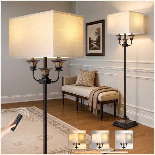Scenekoy Dual Head Floor Lamp with Remote for Living Room, Antique Brown