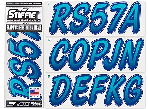 Image of STIFFIE Whipline Aqua /Navy 3 inch Boat & PWC Registration Decals • Numbers Letters Stickers