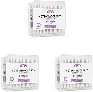 by Amazon Wattestäbchen, 100% Baumwolle, 200 Stück (Packung mit 3)
