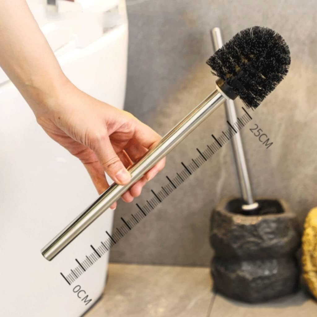 Toilet Brush Floor-Mounted with Ceramic Holder and Abs Bristles Vintage Cleaner Space-Saving (Gold) image 3