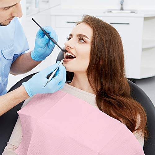 Annhua Dental Bib Polyback Towel Waterproof Patient Bibs Measuring Paper Napkins For Dental Clinic, Tattoo Piercing, Feeding, Soft And Fluid Resistant - 13'' X 18" - Pink (125) #TOP6