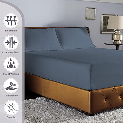 Pizuna Luxury Cotton King Size Fitted Sheet Dark Blue - Image 2