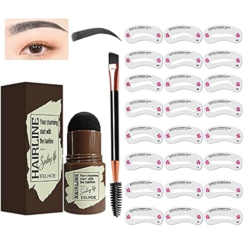Le Sopracciglia, set di Timbri per Sopracciglia impermeable, includes 24 stencils per Timbri per Sopracciglia Riutilizzabile, Pennello per Sopracciglia Doppia Testa (Brown Nero) Cover