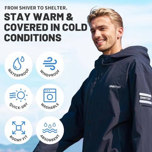 Owntop Swim Parka Kids Adult | Waterproof & Sherpa Lining | Velcro Arm Patch | Oversized Hooded Surf Poncho Changing Robe2