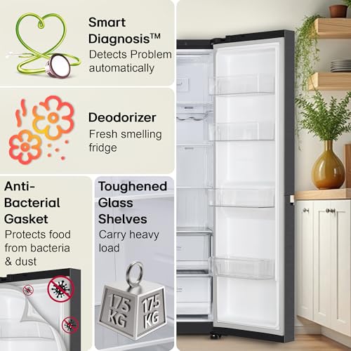 Image of LG 650 L, 3 Star, Frost-Free, Double Door, Wi-Fi Convertible, AI ThinQ, Smart Inverter Compressor, Door Cooling+, Hygiene Fresh+, Side By Side Smart Refrigerator (GL-B257EMC3, Matt Black)