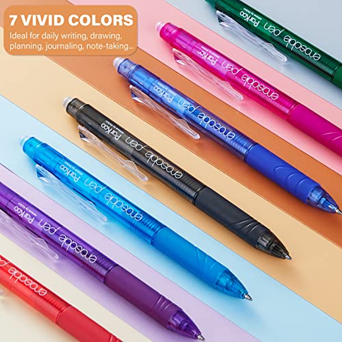 Parkoo Retractable Erasable Gel Pens Clicker, Fine Point, No Need For White Out, Assorted Color Inks For Planners And Crossword Puzzles, 7-Pack #TOP4