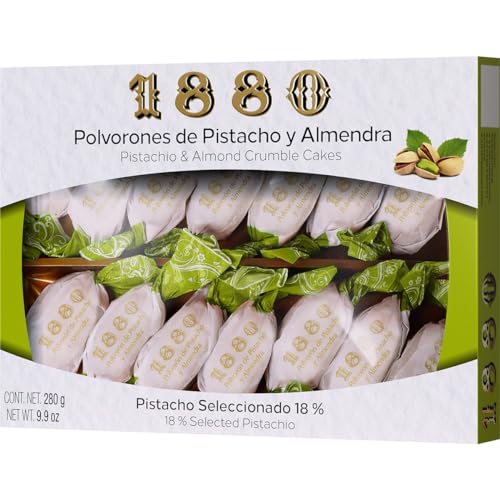 1880 - Polvorones de Pistacho y Almendra, Calidad Suprema, Típico Dulce Navideño, Receta Artesanal, Envase Individual, Polvorones Tradicionales, Elaborado con Almendras Seleccionadas, 280 Gramos