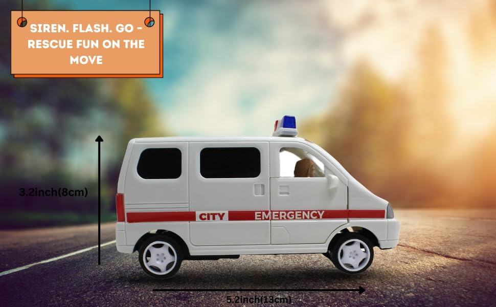 Friction Powered Ambulance Toy for Kids Toddlers Boys Girls | Pull Back City Emergency Vehicle Toy with Openable Doors | Interactive Play Toy Age 4+ | BIS Certified | NeoKiddo (White) 1