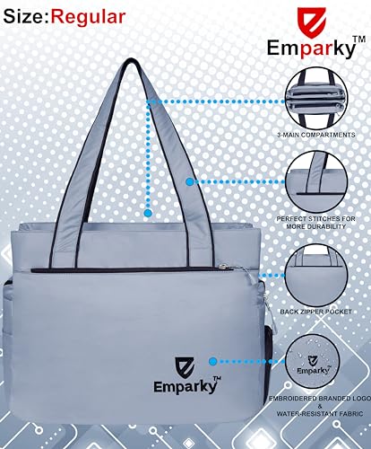 Image of Women Bag, Black with Turquoise Accents, Tote Bag with Multiple Zipper Pockets