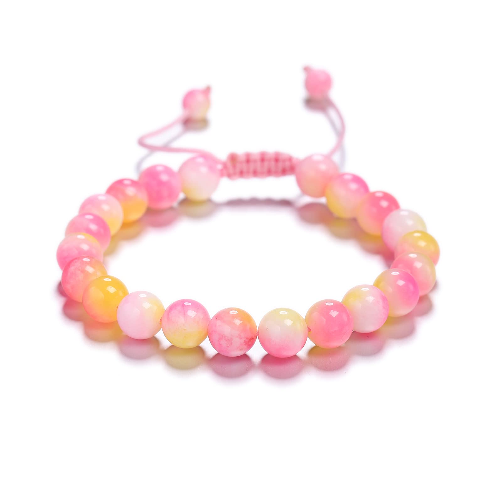flipfit Natural Healing Crystal Beads Bracelet Gemstone Couple Adjustable Gift Bracelet 8MM Pink Chalcedony