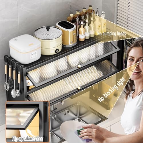 Abtropfgestell, 3-stöckig, Küchenutensilienhalter, platzsparendes Metallregal für Teller und Schüsseln mit Klapptür, multifunktionaler Küchenorganizer