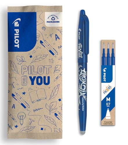 PILOT - FriXion Ball 0.7 Set - Radierbarer Tintenroller + 3er-Minen-Set - Nachfüllbarer Rollerball aus recyceltem Kunststoff - Angenehmes Schreibgefühl - Blau - Mittlere Spitze