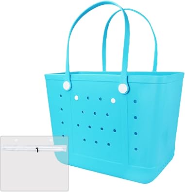 Extra Large Rubber Beach Bag Tote Bag for Women Waterproof Bag | Waterproof EVA Beach Tote with Zipper Pocket & Non-Slip Bottom | Sturdy Tote for Beach Pool Boat Groceries & Travel