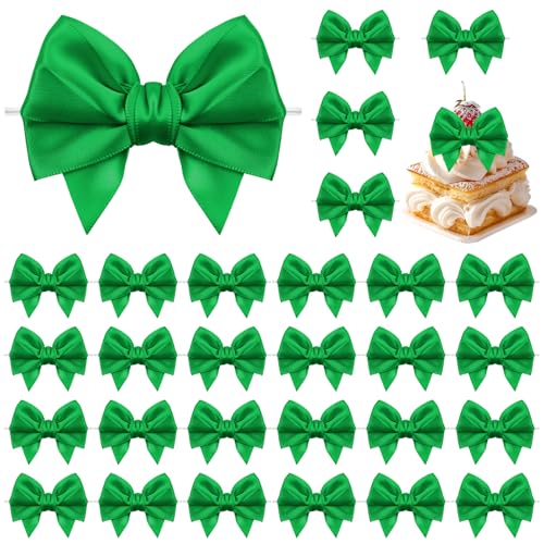 Jacriah Green Twist Tie Bows for Treat Bags, 30 Pack 3.5 Inch Premade Satin Ribbon Bows for Gift Wrapping Crafts Party Decoration Wedding Favors Bridal Shower Christmas Tree Decor Cake Pops Candy