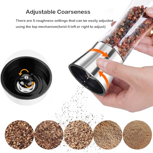 Image of Salt and Pepper Grinder Set, Black Pepper Mill Refillable and Adjustable Coarseness Ceramic Core, Manual Salt Shaker (Spices Free)
