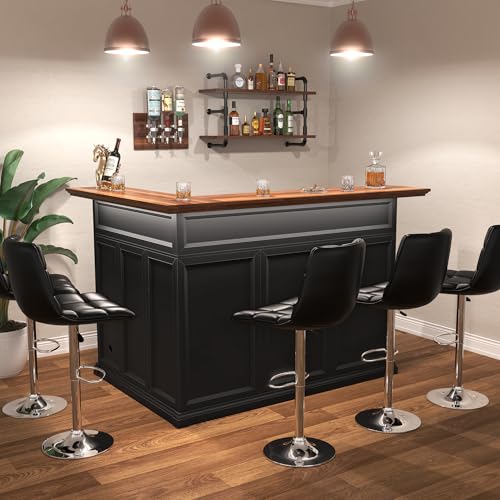 Image of GDLF L-Shaped Home Bar Cabinet with Fridge Space, Oversized Basement Bar | Basement & Man Cave Bar, Seats 5+ Guests, Premium Wood-Grain Finish, Sculpted Edge Details, Fridge Space & Wine Storage