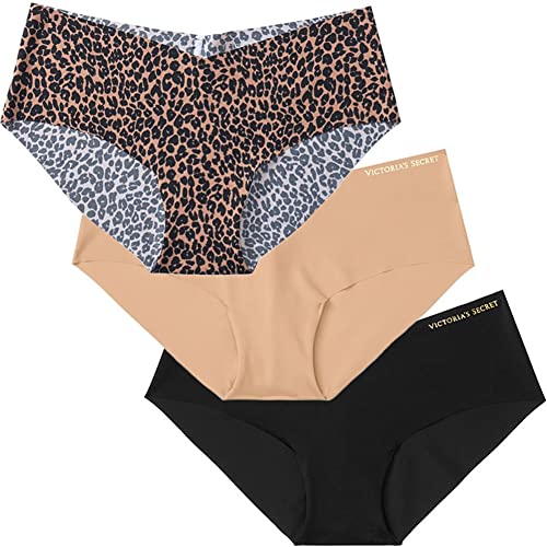 Victoria's Secret 3 Womens Hiphuggers Seamless No Show Underwear Panties (Large, Black 3)