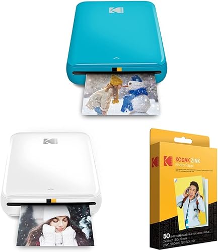 Zink Kodak Step - Impresora fotográfica instantánea (azul) imprime fotos adhesivas de 2 x 3 pulgadas, mini impresora inalámbrica de fotos móvil