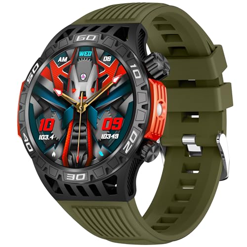 1,46' AMOLED Reloj Inteligente Hombre con Llamada y Whatsapp, Linterna, Batería de 450 mah, 5ATM Impermeable Reloj Smartwatch 123 Deportivo Hombre con Monitor Sueño, Pulsómetro Android iOS (Verde)