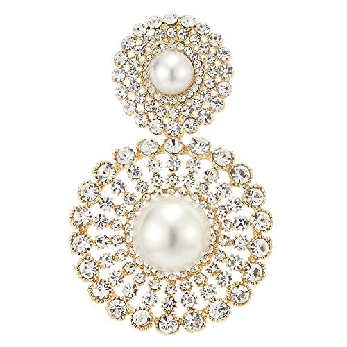 Wedding Rhinestone Synthetic Pearl Cluster Large Circle Flowers Long Drop Statement Earrings Elegant2