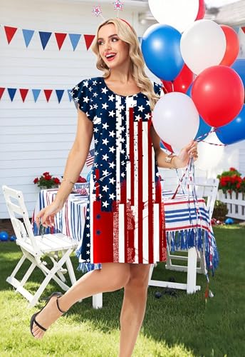 Image of AOBUTE Womens 4th of July Dress American Flag Party Dresses USA Parade Mini Dress