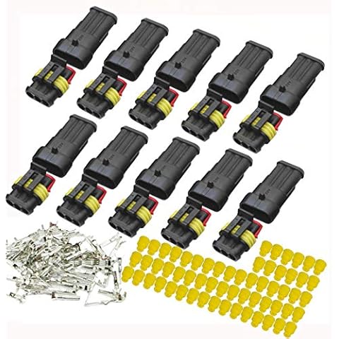 YETOR 3 pin connector kit, 10 Kit Car Auto Electrical Connectors, Series Terminals Water Resisted for Car, Truck, Boat(3 pin Connector) Cover