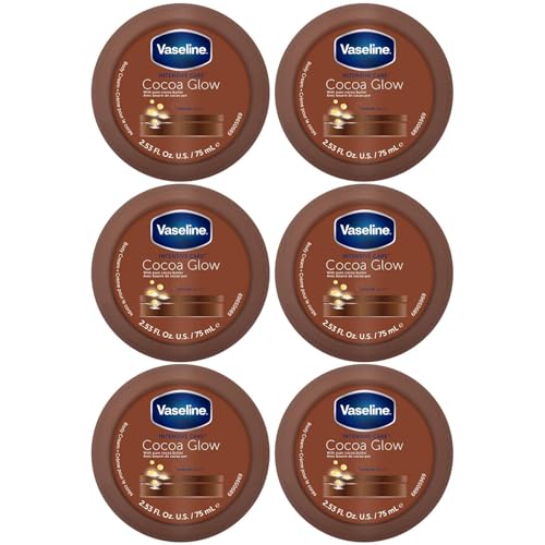 Vaseline Cocoa Glow Body Cream 6-Pack Pure Cocoa Butter 48H Moisturizing Cream for Dry Skin Travel-Size 2.53 Fl Oz Ea