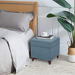 Furnistar modern square storage ottoman footstool with hinge hidden top foot rest stool for living room 17 inches height aire force blue  urban country home decor