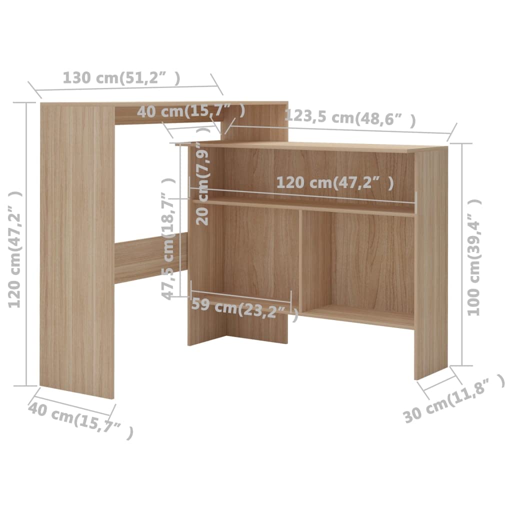 VidaXL Bartisch Mit 2 Tischplatten - Küchentheke 130x40x120cm In Weiß, Küchentresen Mit Stauraum