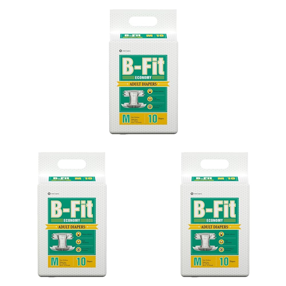 B-FIT Adult Diaper Economy Tape Style -Pack of 3 (Medium) - Waist Size 28.35-51.18 Inch; 72-130 Cm-image-48